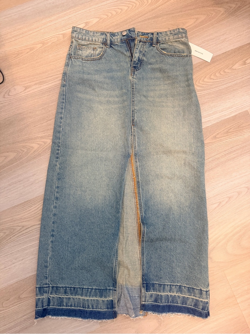 Urban outfitters Women's Light Blue Denim Midi Skirt with Front Slit